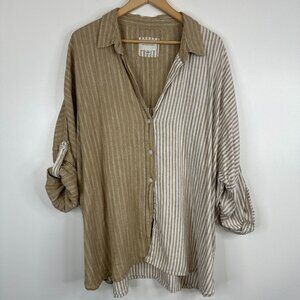 American Eagle Linen Blend Button Down Oversized Blouse Shirt Top Nude Large